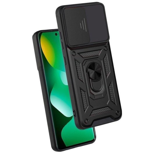 Handyhülle Cool Hard Ring Stoßfest PC TPU Aluminium Schwarz mit Ring und Magnet für Xiaomi Redmi Note 15