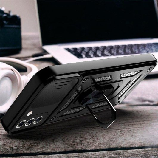 Handyhülle Cool Hard Ring Stoßfest PC TPU Aluminium Schwarz mit Ring und Magnet für Xiaomi Redmi Note 15