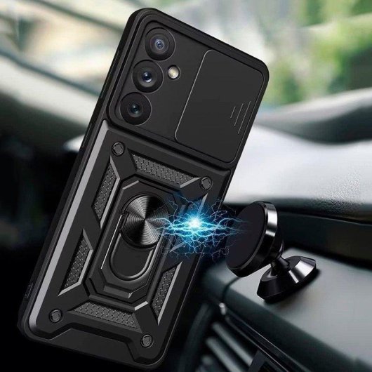 Handyhülle Cool Hard Ring Stoßfest PC TPU Aluminium Schwarz mit Ring und Magnet für Xiaomi Redmi Note 15