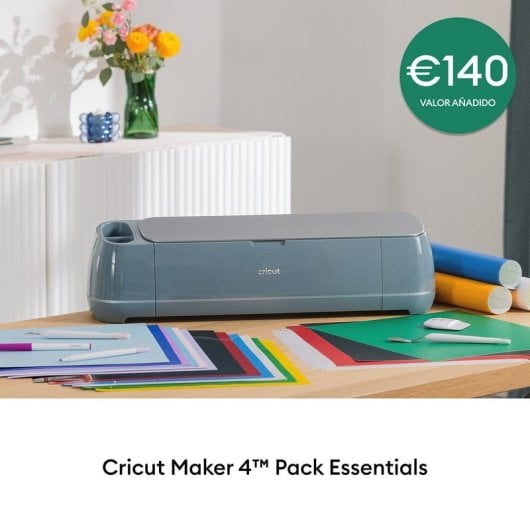 Máquina de Corte Inteligente Cricut Maker 4 Azul + Pacote Essencial + Base de Corte Adesiva + Kit Aplicador e Removedor de Tecido + Lâmina Premium de Ponta Fina + 2 Rodas de Vinco