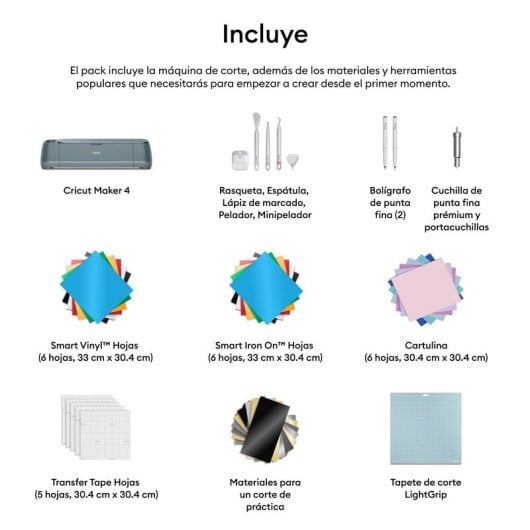 Máquina de Corte Inteligente Cricut Maker 4 Azul + Embalagem Essencial + Base de Corte Adesiva + Kit Aplicador e Removedor de Tecido + Lâmina de Substituição Premium com Ponta Fina