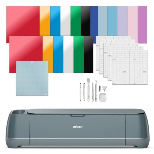 Máquina de Corte Inteligente Cricut Maker 4 Azul + Embalagem Essencial + Base de Corte Adesiva + Kit Aplicador e Removedor de Tecido + Lâmina de Substituição Premium com Ponta Fina