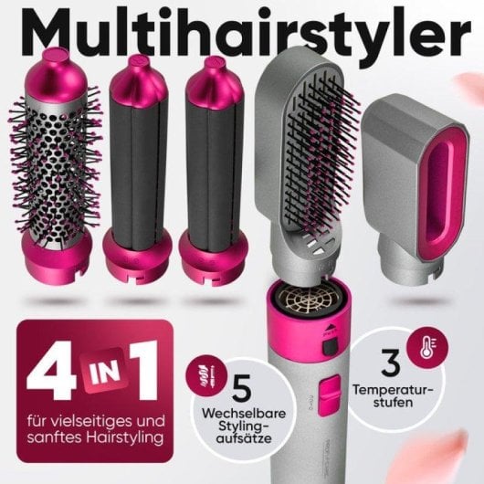 Multi-Haarstyler ProfiCare PC-HAS 3132 1000W 3 Temperaturstufen 5 Aufsätze Grau/Rosa