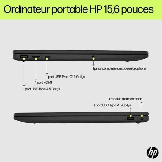 Ordinateur portable HP 15-fd0010nf 15,6'' Intel Core 5 120U 16Go 512Go SSD Intel Graphics Windows 11 Home