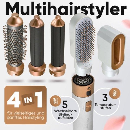 Multi-Haarstyler ProfiCare PC-HAS 3132 1000W 3 Temperaturstufen 5 Aufsätze Weiß/Gold