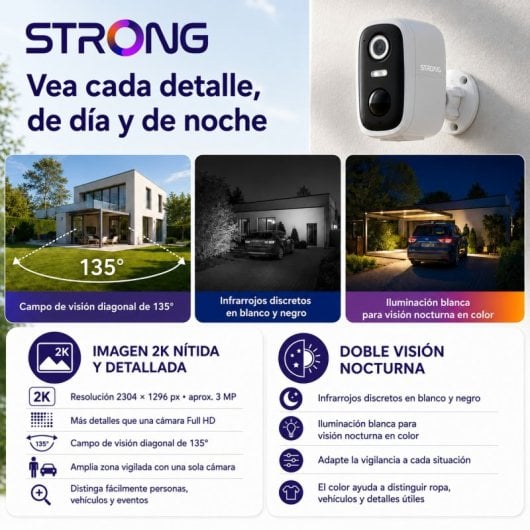 Cámara IP Strong Falky 2KS 2K Visión Nocturna Exterior Panel Solar Control por Voz Audio Bidireccional