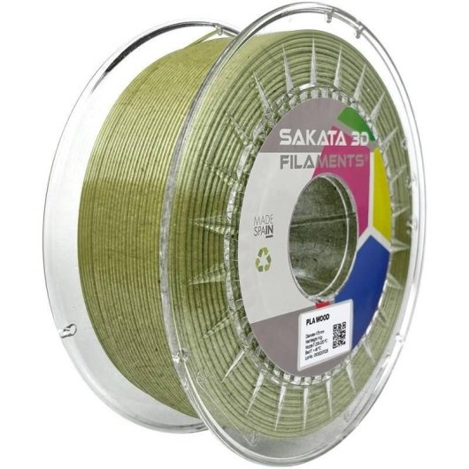 Filamento PLA Wood Sakata 3D Verde Oliva 1,75 mm 1 Kg Fibras Naturales