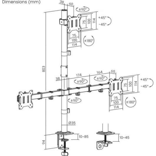 Roline SP-13776148 Monitorhalterung Tisch 17 bis 32 Zoll VESA 75x75 bis 100x100 Max 10kg x3