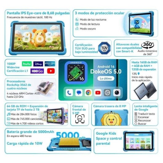 Tablet Blackview Link 1 Kids WiFi 8,68" 4GB 64GB Blu Stylus Pen