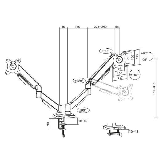 ACT AC8314 Monitorarm Tischhalterung 2 Monitore 17 bis 35 Zoll VESA 75x75 bis 100x100 Max 18 kg