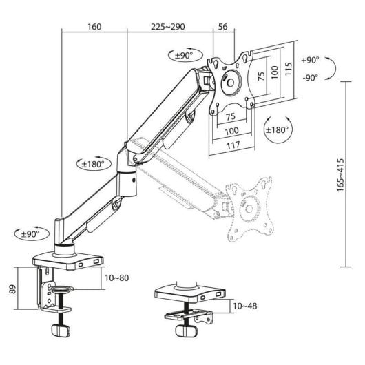 ACT AC8313 Monitorarm Tischhalterung 17 bis 35" VESA 75x75 bis 100x100 Max 9kg