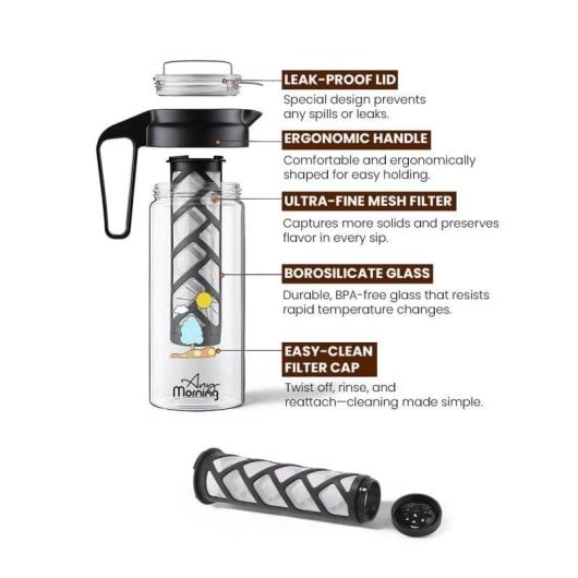 Cafetière cold brew Any Morning 1,3L verre borosilicate noire lave-vaisselle