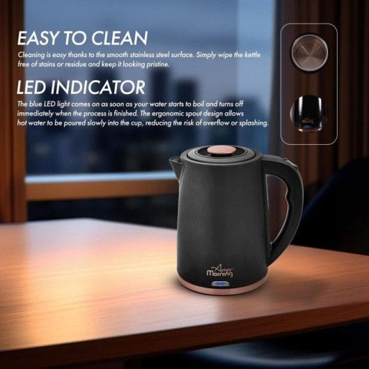 Hervidor Any Morning 1,8L Acier Inoxydable Noir Sans BPA LED