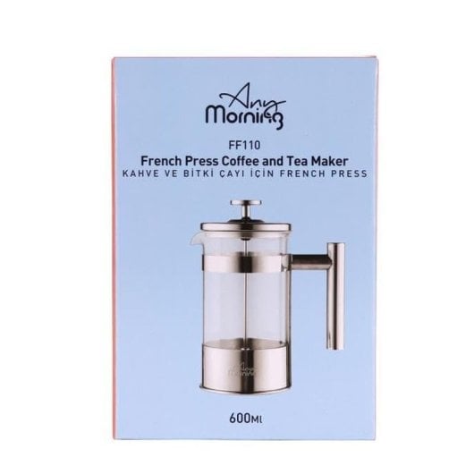 Cafetière à piston Any Morning 600 ml Acier inoxydable Verre noir Facile à nettoyer