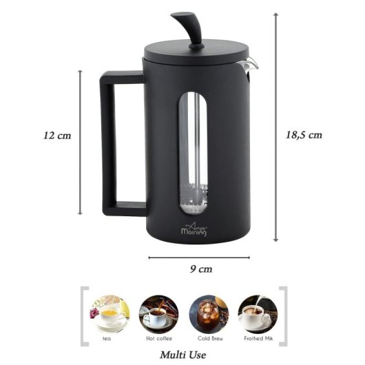 Cafetière à piston Any Morning Espresso 600 ml acier inoxydable verre noir