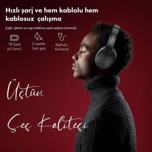 Auriculares Moodix KO23BT1100W sem fios Bluetooth com microfone, controlo de volume e USB, branco