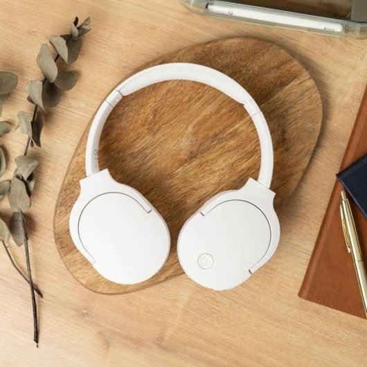 Auriculares Moodix KO23BT1100W sem fios Bluetooth com microfone, controlo de volume e USB, branco