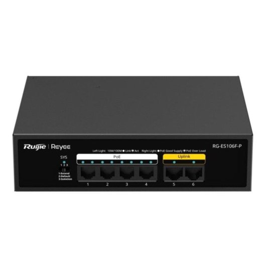 Switch Ruijie RG-ES106F-P 6x RJ45 10/100Mbps 4x PoE+ 2x Uplink Metallo