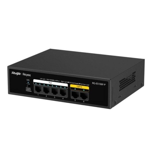 Switch Ruijie RG-ES106F-P 6x RJ45 10/100Mbps 4x PoE+ 2x Uplink Metallo