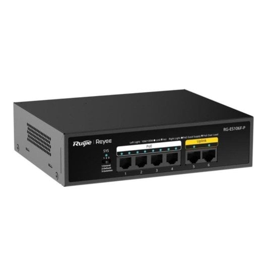 Switch Ruijie RG-ES106F-P 6x RJ45 10/100Mbps 4x PoE+ 2x Uplink Metallo
