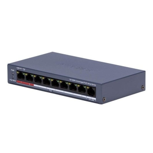 Switch Hikvision DS-3E0109P-E/M(C) 8 ports PoE 10/100 Mbps + 1 Uplink RJ45 Bleu