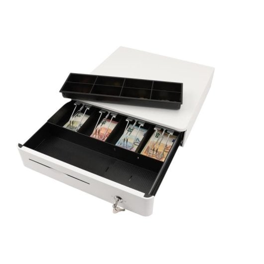 Caisse Olympia M405 Métallique Blanc 4 Compartiments Billets 8 Monnaies Électronique