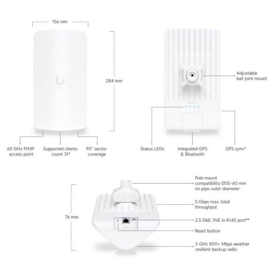 Access Point Ubiquiti UISP WAVE-AP-MICRO WiFi6 5Gbps 60GHz PoE Outdoor