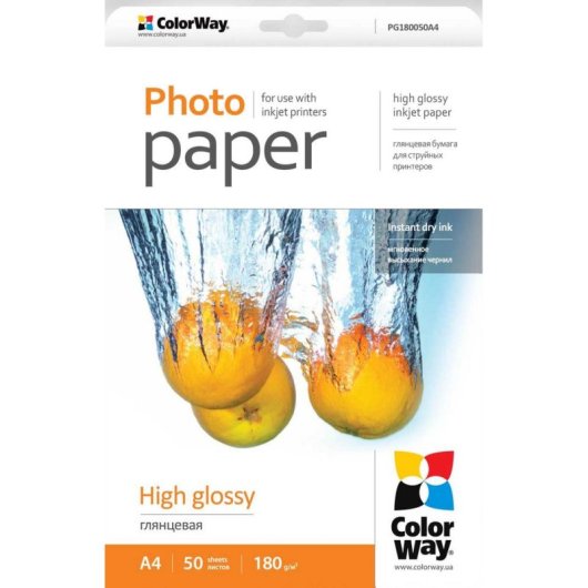 Papel fotográfico Colorway PG180050A4 brillo A4 180 g/m² 50 hojas blanco