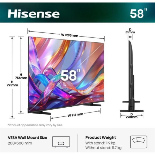 TV Hisense QLED 58E7S 58" 4K UltraHD 60Hz Smart TV VIDAA HDR10 Dolby Vision IQ