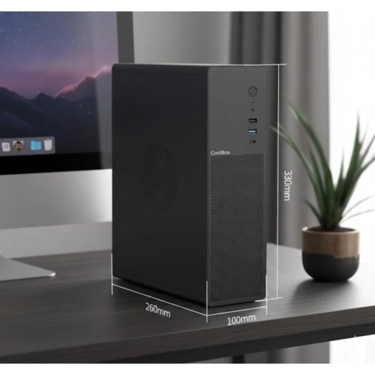 Caixa CoolBox T100 Slim Micro ATX USB-C 3.2 Gen1 Full Metal Preta