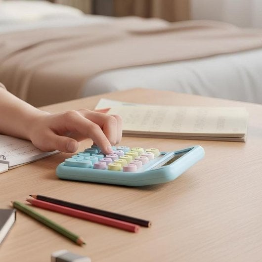 Calculatrice Avizar TX-03704 12 chiffres Bleu Macaron Solaire et Piles