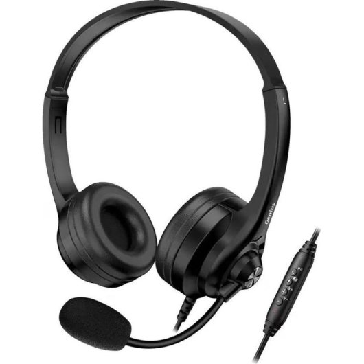Auriculares Genius HS-235U com fio USB-A para escritório, microfone giratório, botão AI, pretos