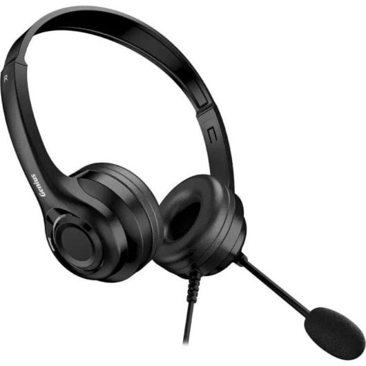 Auriculares Genius HS-235U com fio USB-A para escritório, microfone giratório, botão AI, pretos