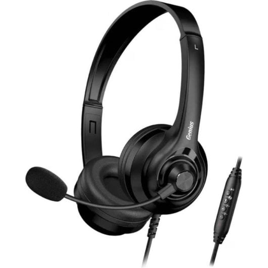 Auriculares Genius HS-235U com fio USB-A para escritório, microfone giratório, botão AI, pretos