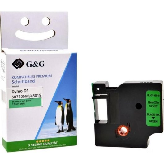 Cinta de rotulagem G&G 5DY45019-TD verde/preto 12 mm x 7 m