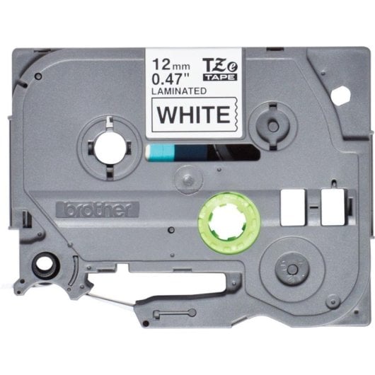 Cinta Brother TZE231S2 Etiqueta 12 mm Preto sobre Branco Laminada Resistente