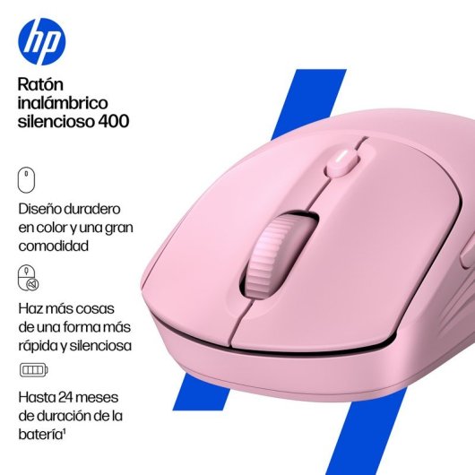 Ratón HP 400 Inalámbrico Dual Bluetooth/USB 2.4GHZ Silencioso Batería 24 Meses 6000DPI Silicona Suave Rosa