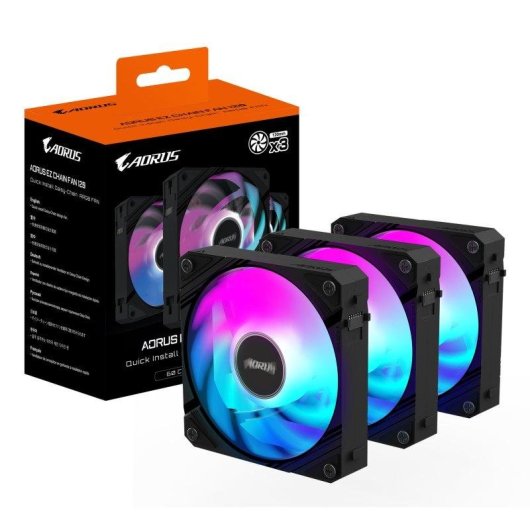 Ventilador suplementario Gigabyte AORUS EZ Chain Fan 120mm 2000RPM RGB pack 3 unidades