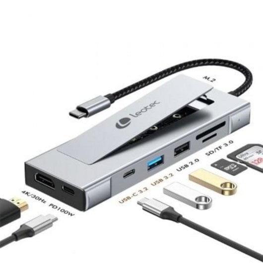 Docking Station Leotec LEDS07 USB-C 8 en 1 SSD M.2 HDMI 4K Aluminio