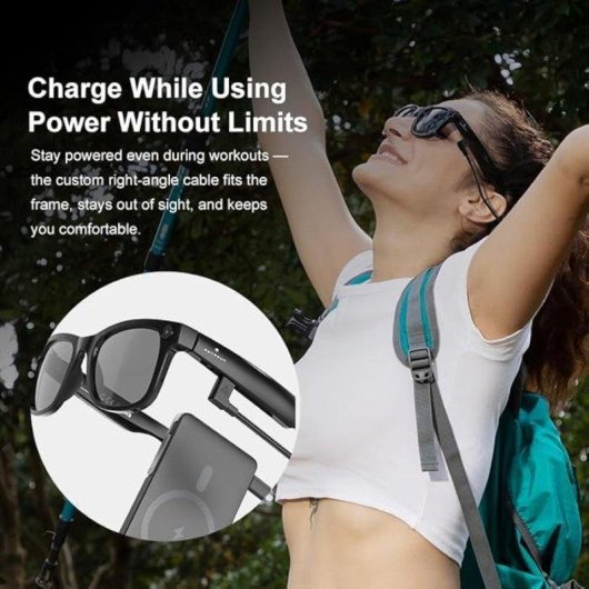 Astraux Sunlasses Vintage Lunettes intelligentes Caméra intégrée Haut-parleurs UV400 Grises