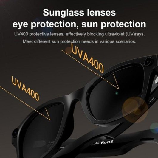 Astraux Sunlasses Vintage Lunettes intelligentes Caméra intégrée Haut-parleurs UV400 Grises
