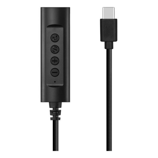 Adaptador Sandberg 136-73 con cable USB-C a Jack 3,5 mm, control de volumen y micrófono, negro