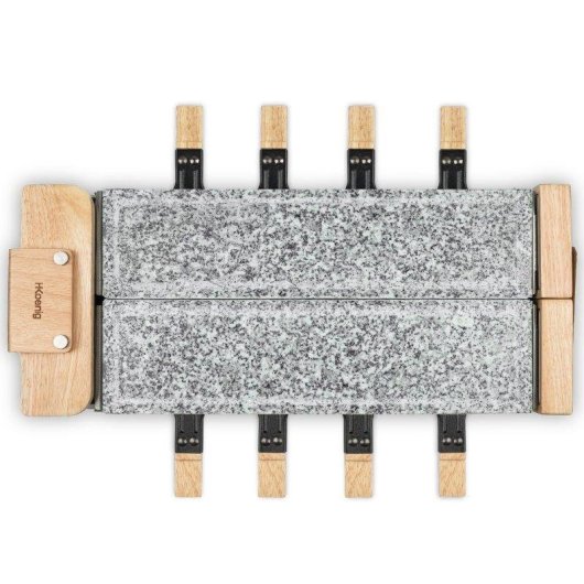 Raclette HKoenig WOD362 Drehbare Basis 180° Natursteinplatten Holzdesign 1400 W