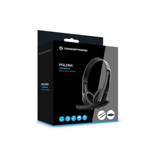 Auriculares Conceptronic POLONA06B3T com fio, duplo jack 3,5 mm, Cancelamento de Ruído, microfone e controlo de volume, preto