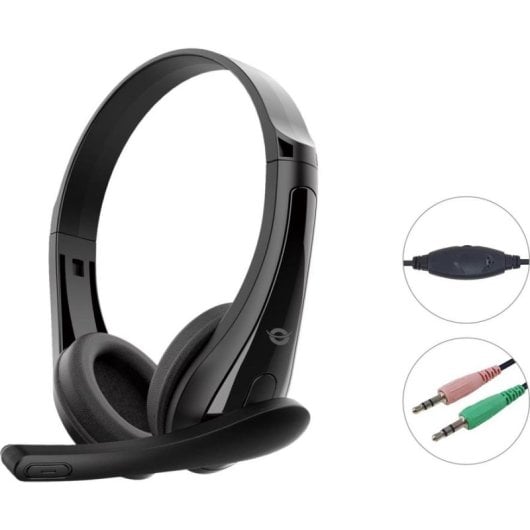 Auriculares Conceptronic POLONA06B3T com fio, duplo jack 3,5 mm, Cancelamento de Ruído, microfone e controlo de volume, preto