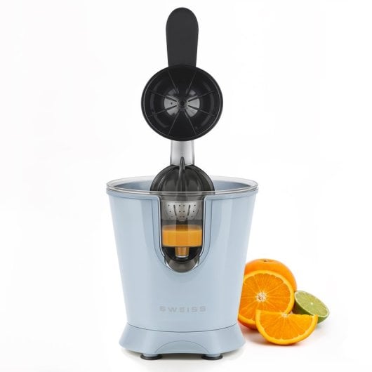 Espremedor de fruta elétrico Sweiss Zest6 de 160 W com braço de pressão e sistema anti-gotejamento.