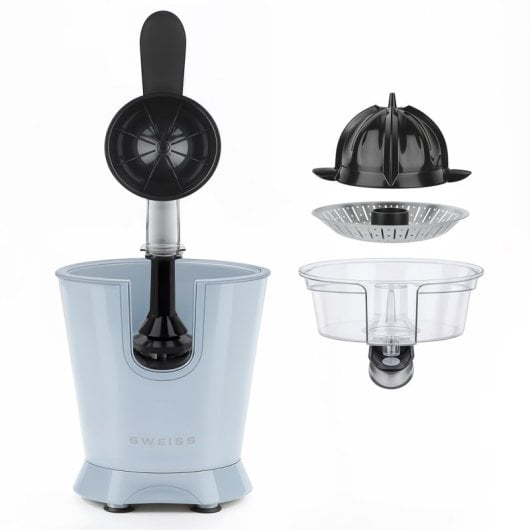 Espremedor de fruta elétrico Sweiss Zest6 de 160 W com braço de pressão e sistema anti-gotejamento.