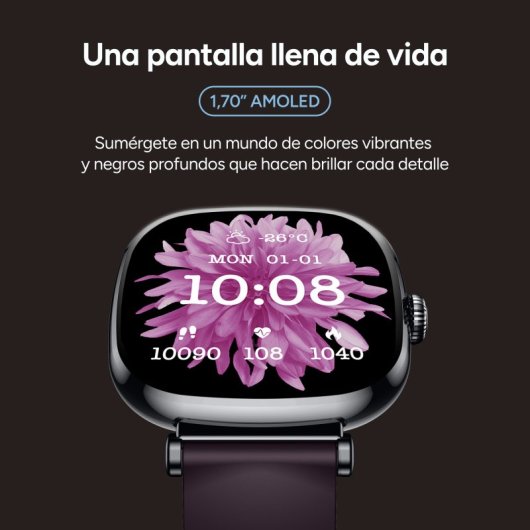 Ksix Iria Go Bluetooth 1.7'' AMOLED Preto Caixa Metal, Correia Silicone Roxa Autonomia 4 Dias SpO2