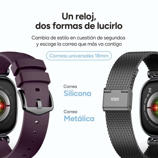 Ksix Iria Go Bluetooth 1.7'' AMOLED Preto Caixa Metal, Correia Silicone Roxa Autonomia 4 Dias SpO2