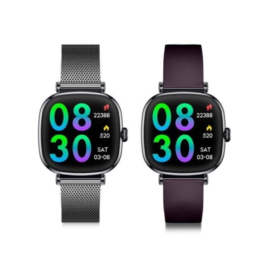 Ksix Iria Go Bluetooth 1.7'' AMOLED Preto Caixa Metal, Correia Silicone Roxa Autonomia 4 Dias SpO2